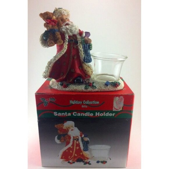 Holiday Collection Gifts Resin Santa Toys Teddy Candle Holder w/ Box VTG 5.5”x5” - Picture 1 of 11